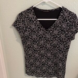 Brittany Black Short Sleeve Lace Tee - Black and White